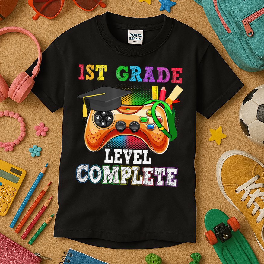 1St Grade Level Complete Last Day Of School Graduation Kids T-Shirt