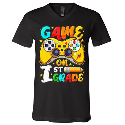 1St Grade Level Unlocked Game On 1St Grade Back To School V-Neck T-Shirt
