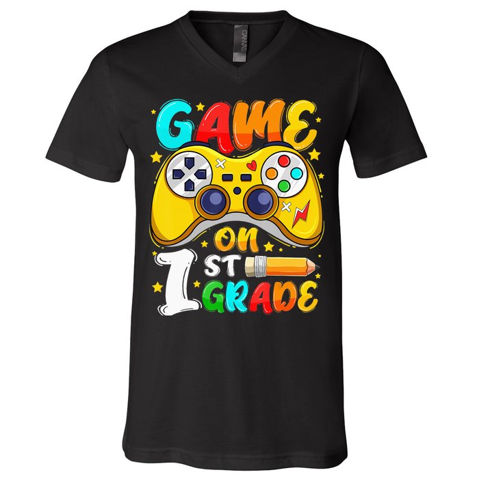 1St Grade Level Unlocked Game On 1St Grade Back To School V-Neck T-Shirt