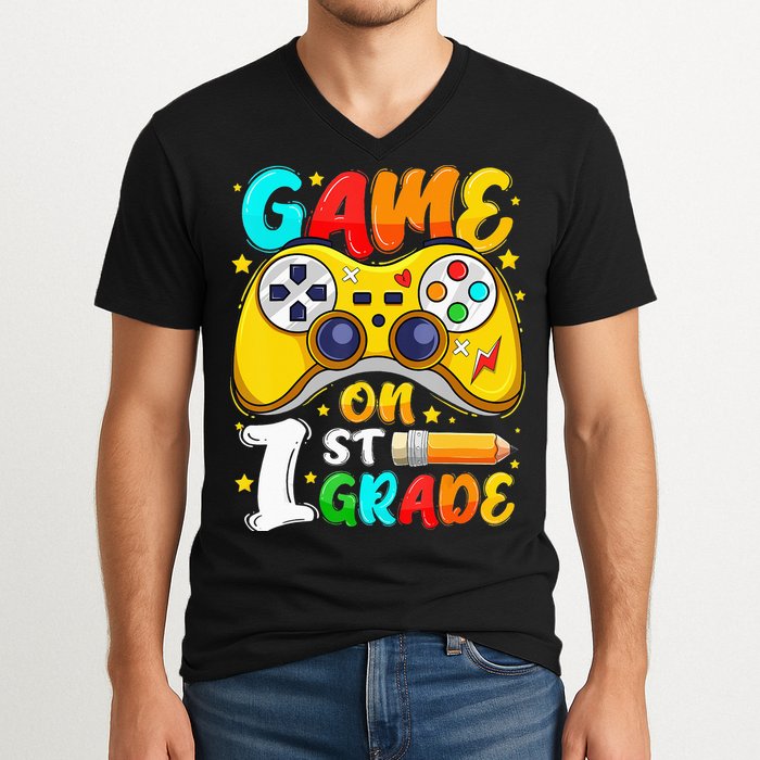 1St Grade Level Unlocked Game On 1St Grade Back To School V-Neck T-Shirt