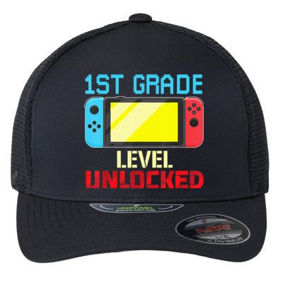 1St Grade Level Unlocked Gamer First Day Of School Flexfit Unipanel Trucker Cap