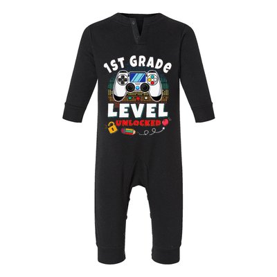 1st Grade Level Unlocked Gamer First Day Of School Infant Fleece One Piece