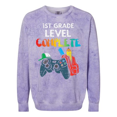 1st Grade Level Complete Gaming Boy Last Day Of School Gamer Colorblast Crewneck Sweatshirt