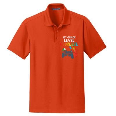 1st Grade Level Complete Gaming Boy Last Day Of School Gamer Dry Zone Grid Polo