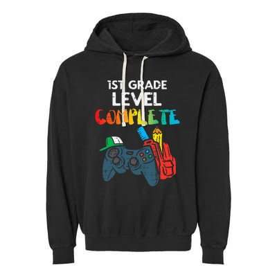 1st Grade Level Complete Gaming Boy Last Day Of School Gamer Garment-Dyed Fleece Hoodie