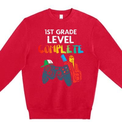 1st Grade Level Complete Gaming Boy Last Day Of School Gamer Premium Crewneck Sweatshirt