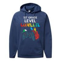 1st Grade Level Complete Gaming Boy Last Day Of School Gamer Performance Fleece Hoodie