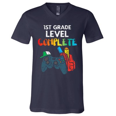 1st Grade Level Complete Gaming Boy Last Day Of School Gamer V-Neck T-Shirt