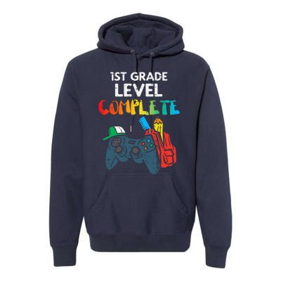 1st Grade Level Complete Gaming Boy Last Day Of School Gamer Premium Hoodie