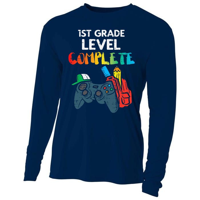 1st Grade Level Complete Gaming Boy Last Day Of School Gamer Cooling Performance Long Sleeve Crew