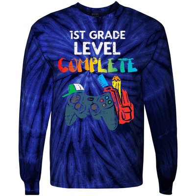 1st Grade Level Complete Gaming Boy Last Day Of School Gamer Tie-Dye Long Sleeve Shirt