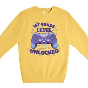 1st Grade Level Unlocked Back To School Gamer Premium Crewneck Sweatshirt