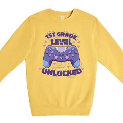 1st Grade Level Unlocked Back To School Gamer Premium Crewneck Sweatshirt