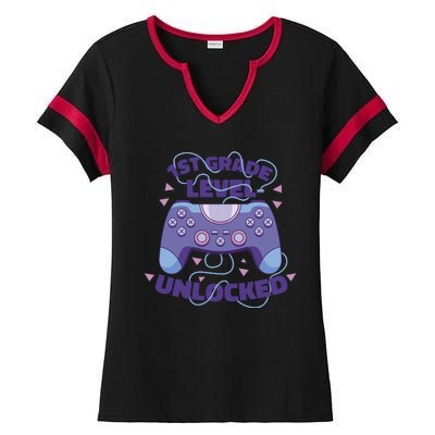 1st Grade Level Unlocked Back To School Gamer Ladies Halftime Notch Neck Tee