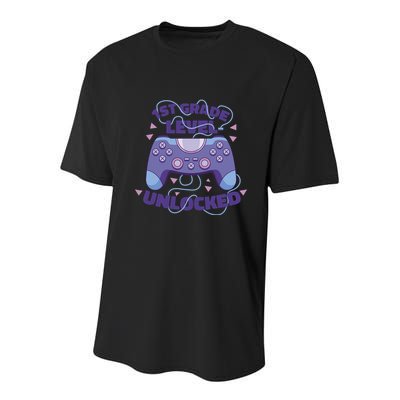 1st Grade Level Unlocked Back To School Gamer Youth Performance Sprint T-Shirt