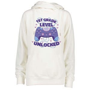 1st Grade Level Unlocked Back To School Gamer Womens Funnel Neck Pullover Hood