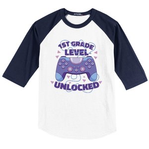 1st Grade Level Unlocked Back To School Gamer Baseball Sleeve Shirt