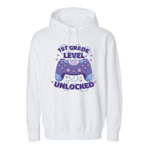 1st Grade Level Unlocked Back To School Gamer Garment-Dyed Fleece Hoodie