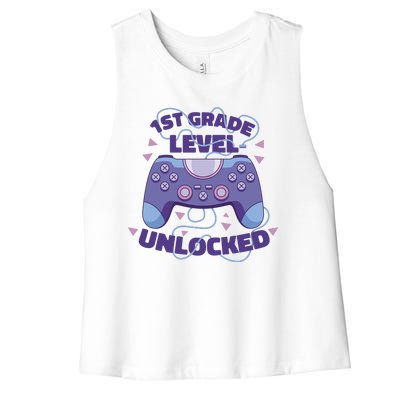 1st Grade Level Unlocked Back To School Gamer Women's Racerback Cropped Tank