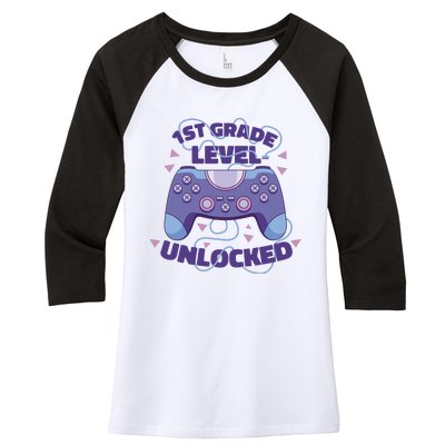 1st Grade Level Unlocked Back To School Gamer Women's Tri-Blend 3/4-Sleeve Raglan Shirt