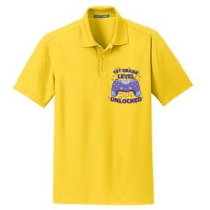 1st Grade Level Unlocked Back To School Gamer Dry Zone Grid Polo