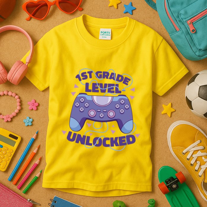 1st Grade Level Unlocked Back To School Gamer Kids T-Shirt