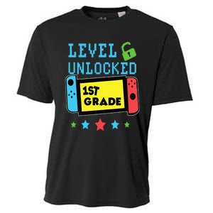 1st Grade Level Unlocked Gamer First Day Of School Cooling Performance Crew T-Shirt