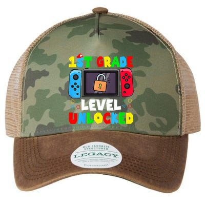 1st Grade Level Unlocked Back To School First Day Gamer Boy Legacy Tie Dye Trucker Hat