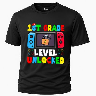 1st Grade Level Unlocked Back To School First Day Gamer Boy Performance Shirt