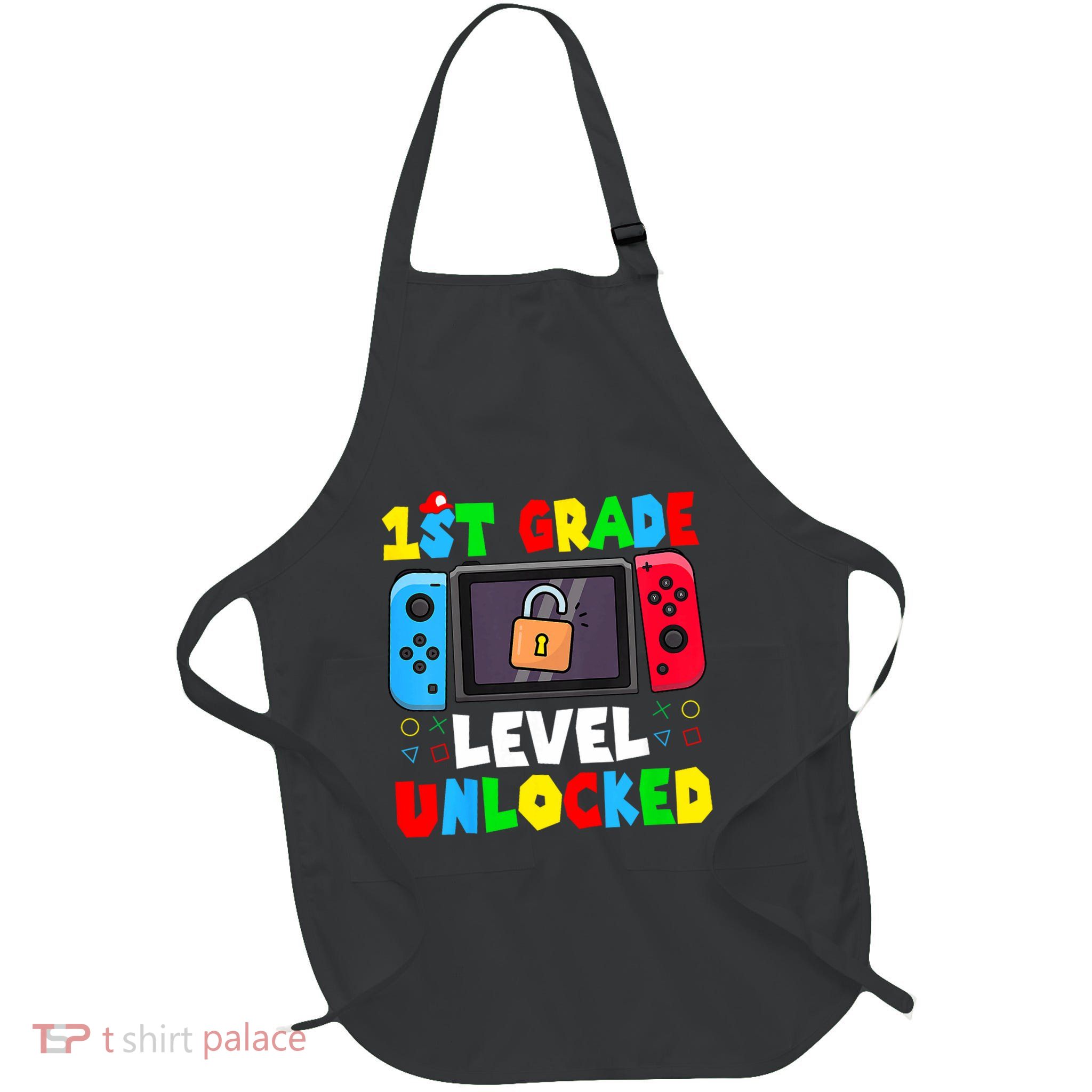1st Grade Level Unlocked Back To School First Day Gamer Boy Apron