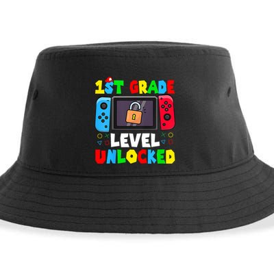 1st Grade Level Unlocked Back To School First Day Gamer Boy Sustainable Bucket Hat