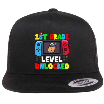 1st Grade Level Unlocked Back To School First Day Gamer Boy Flatbill Hat