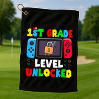 1st Grade Level Unlocked Back To School First Day Gamer Boy Golf Towel