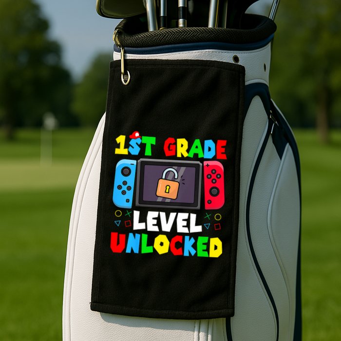 1st Grade Level Unlocked Back To School First Day Gamer Boy Golf Towel