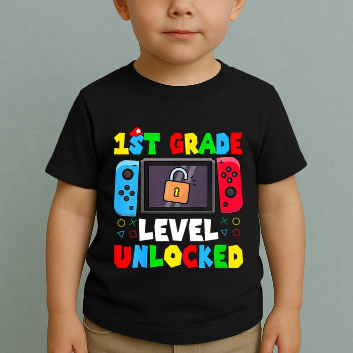 1st Grade Level Unlocked Back To School First Day Gamer Boy Toddler T-Shirt