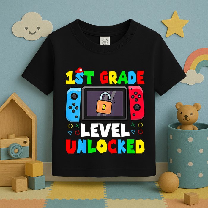 1st Grade Level Unlocked Back To School First Day Gamer Boy Toddler T-Shirt