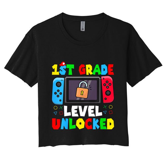 1st Grade Level Unlocked Back To School First Day Gamer Boy Crop Top