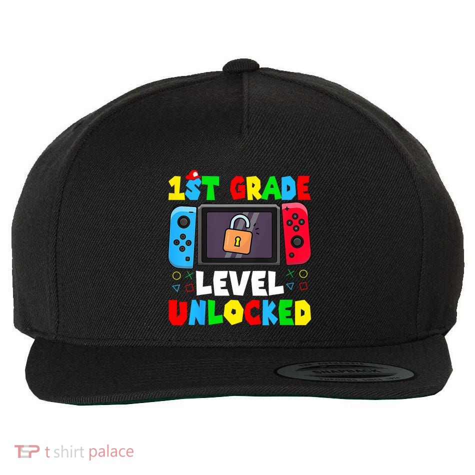 1st Grade Level Unlocked Back To School First Day Gamer Boy Wool Snapback Cap