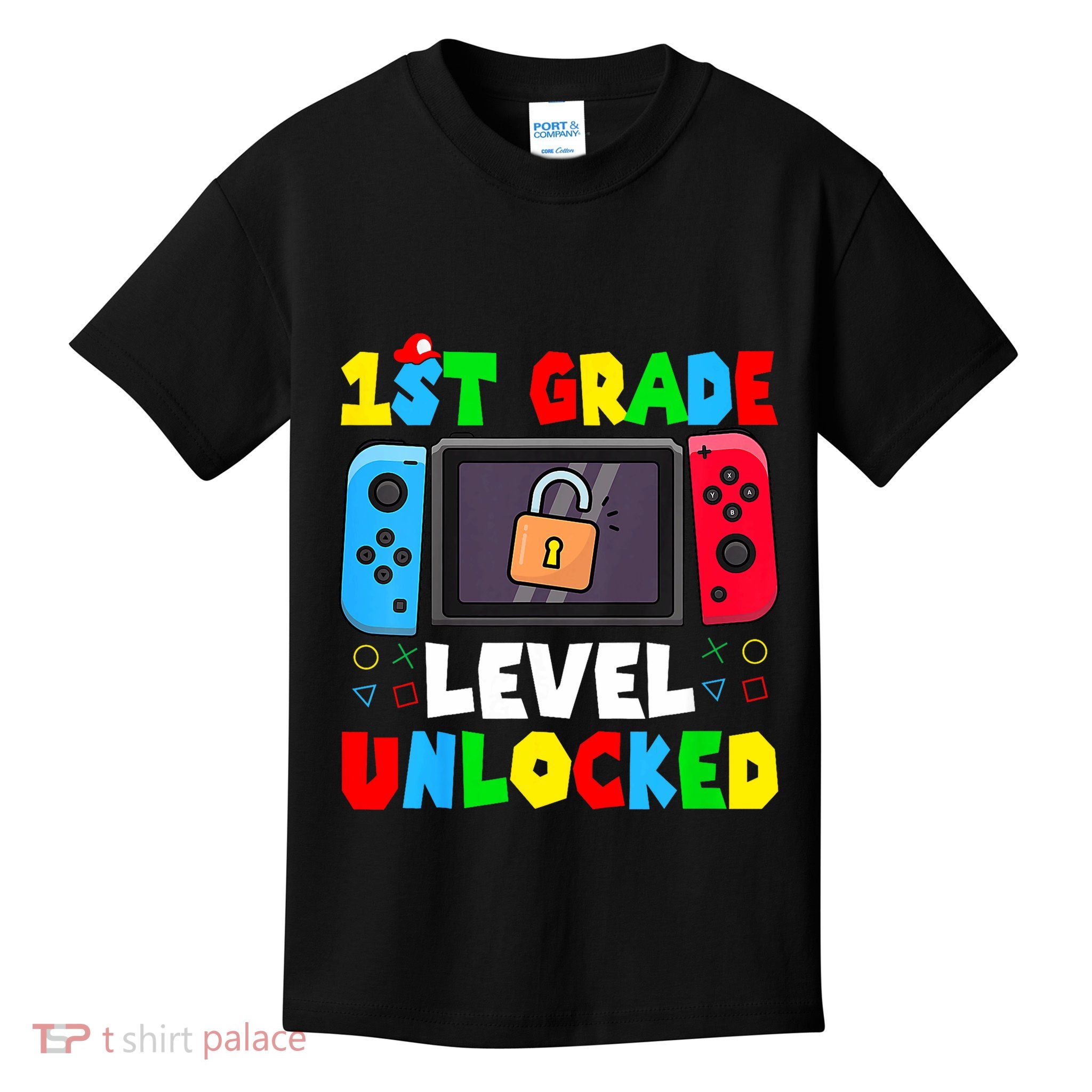 1st Grade Level Unlocked Back To School First Day Gamer Boy Kids T-Shirt