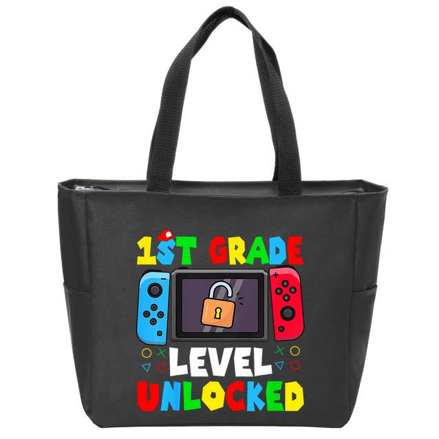 1st Grade Level Unlocked Back To School First Day Gamer Boy Zip Tote Bag
