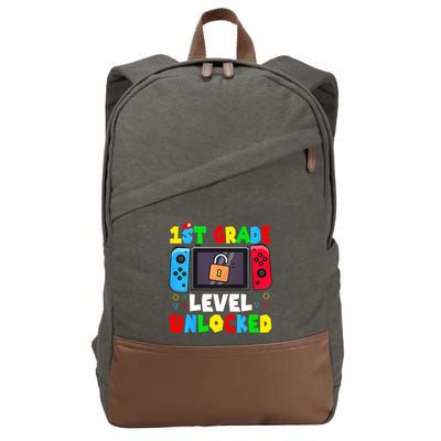1st Grade Level Unlocked Back To School First Day Gamer Boy Cotton Canvas Backpack
