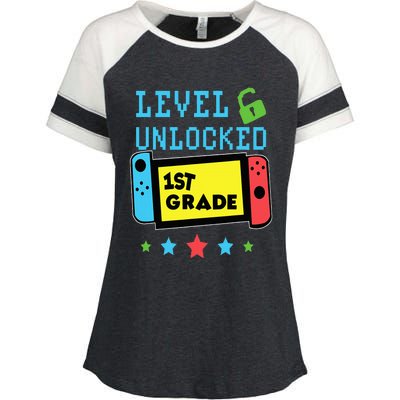 1st Grade Level Unlocked Gamer First Day Of School Enza Ladies Jersey Colorblock Tee