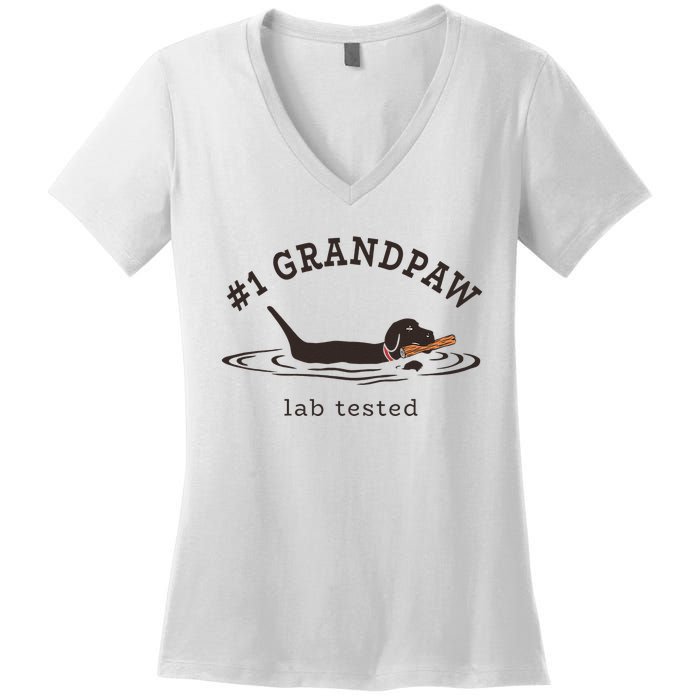 1 Grandpaw Lab Tested Pun Labrador Retriever Grandpa Women's V-Neck T-Shirt