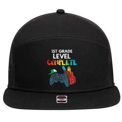 1st Grade Level Complete Gaming Boy Last Day Of School Gamer 7 Panel Mesh Trucker Snapback Hat