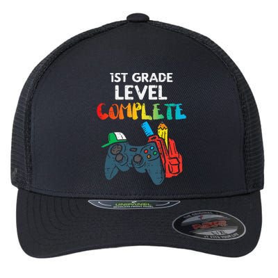 1st Grade Level Complete Gaming Boy Last Day Of School Gamer Flexfit Unipanel Trucker Cap