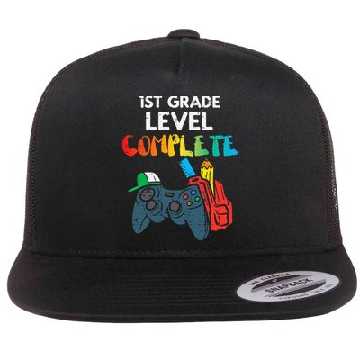 1st Grade Level Complete Gaming Boy Last Day Of School Gamer Flat Bill Trucker Hat