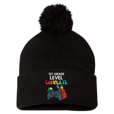 1st Grade Level Complete Gaming Boy Last Day Of School Gamer Pom Pom 12in Knit Beanie