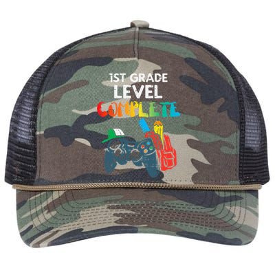 1st Grade Level Complete Gaming Boy Last Day Of School Gamer Retro Rope Trucker Hat Cap