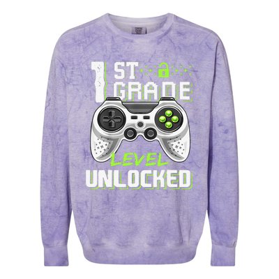 1st Grade Level Unlocked Gamer First Day Of School Colorblast Crewneck Sweatshirt