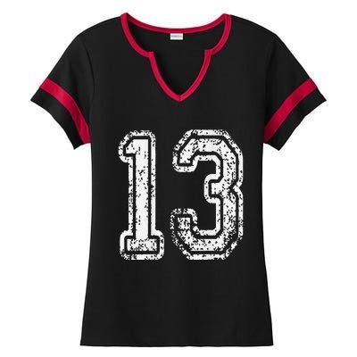 13 Grungy Numbered Sports Ladies Halftime Notch Neck Tee